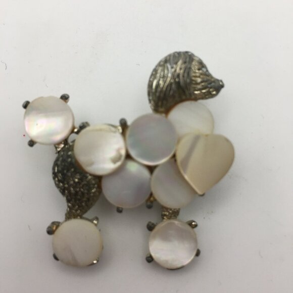 Poodle Brooch Mother Of Pearl Circles Discs Shell Pin 3D 1950s Vintage Fancy - Picture 2 of 11